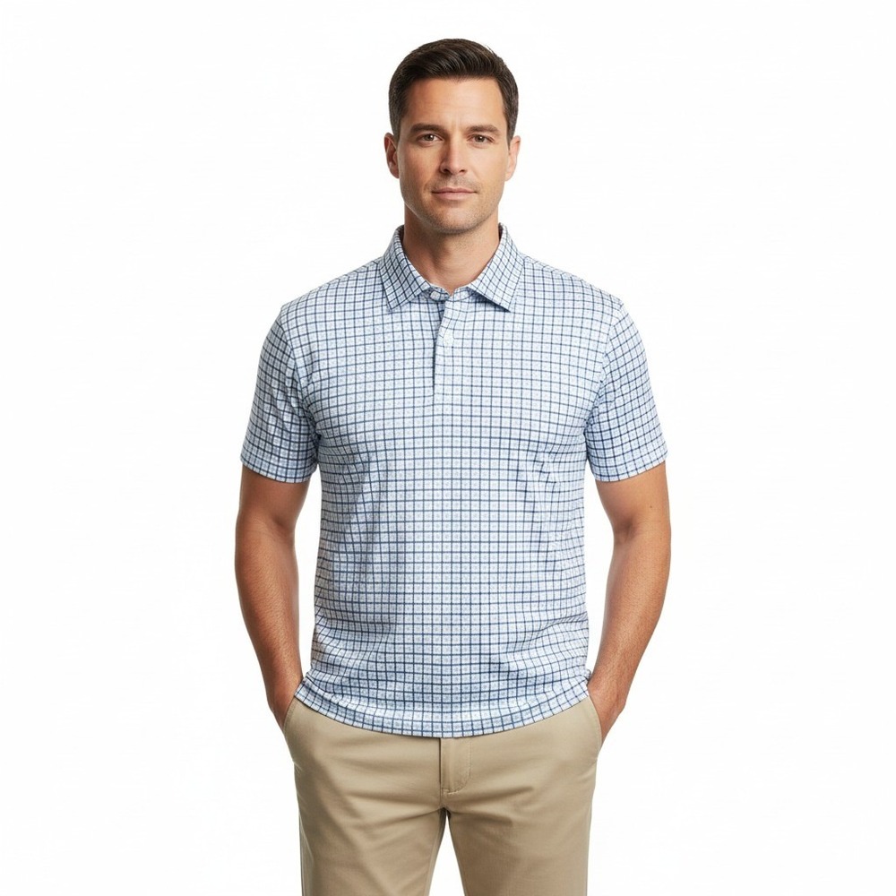 Collars Co Shirt Mens Large Blue Polo Dress Collar Performance Plaid Golf Casual